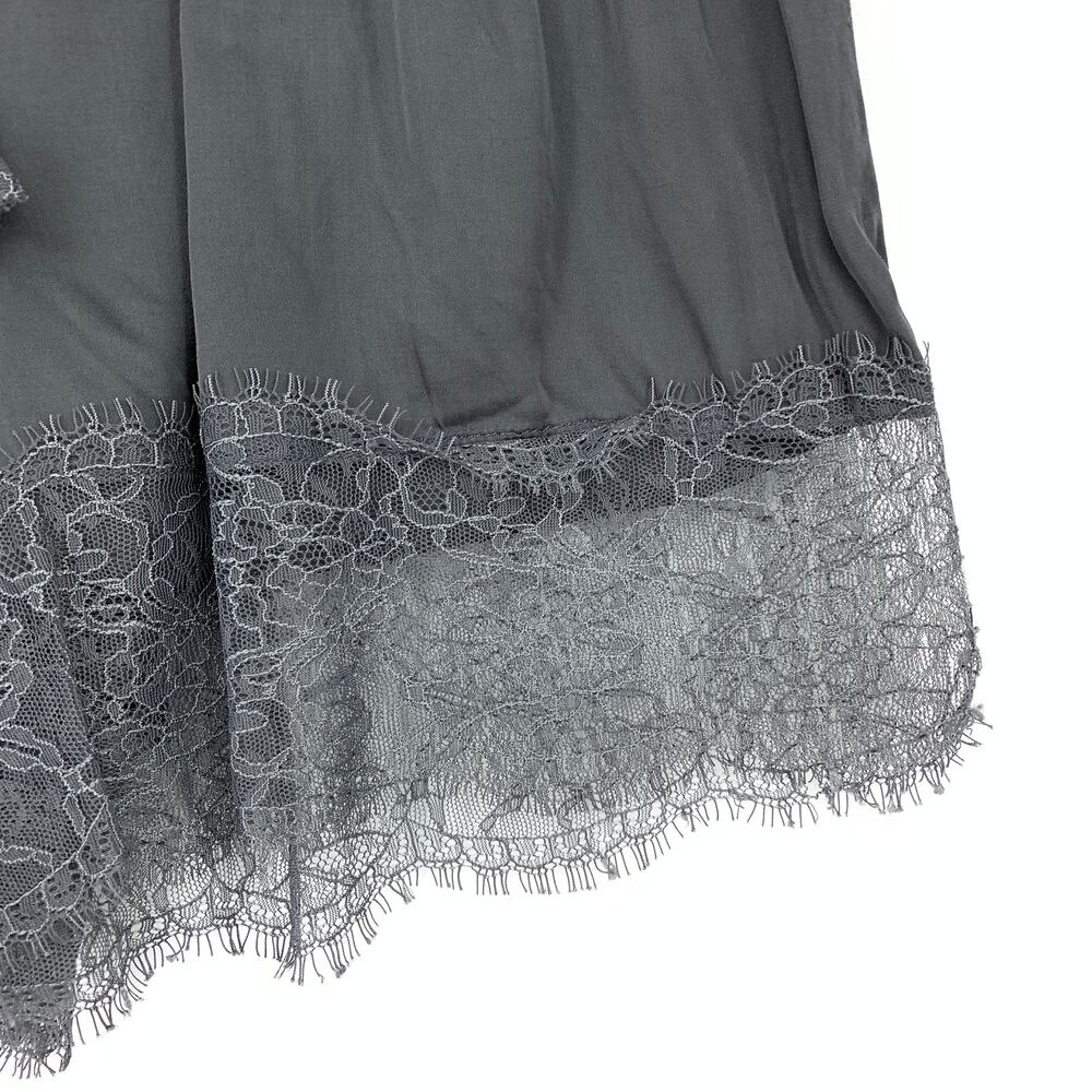 By Anthropologie Satin + Lace Pajama Set Cropped Top W/Shorts Gray Size Medium - Picture 5 of 13